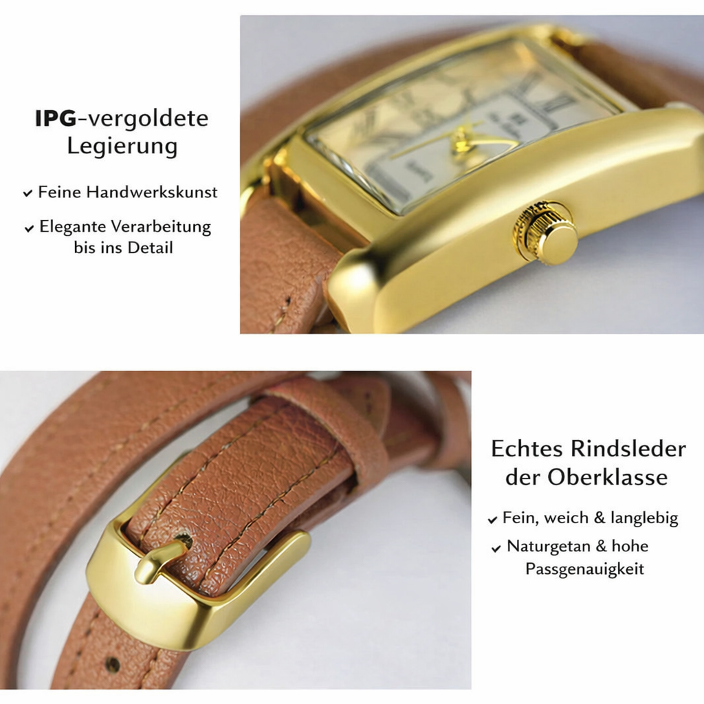 Elegante Damen Armbanduhr im Retro Stil Rechteckiges Zifferblatt & Lederarmband