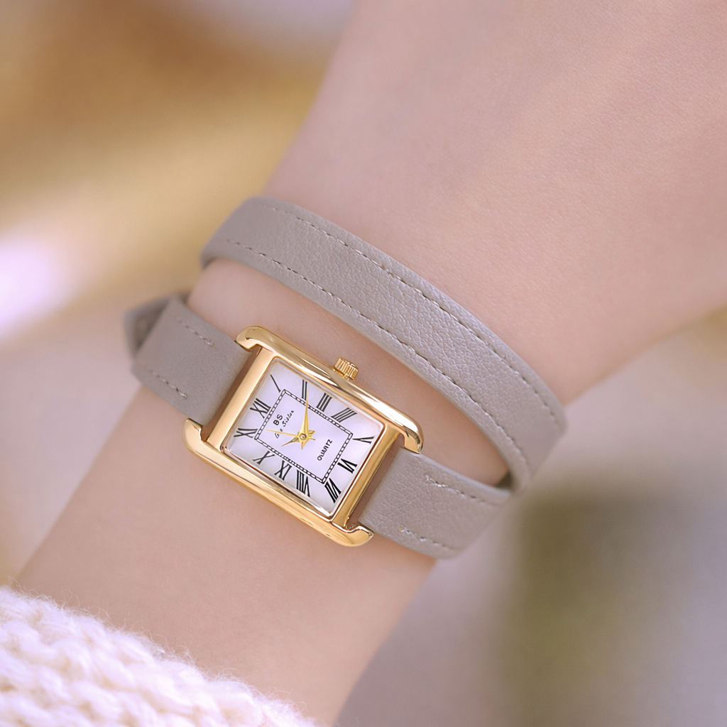 Elegante Damen Armbanduhr im Retro Stil Rechteckiges Zifferblatt & Lederarmband
