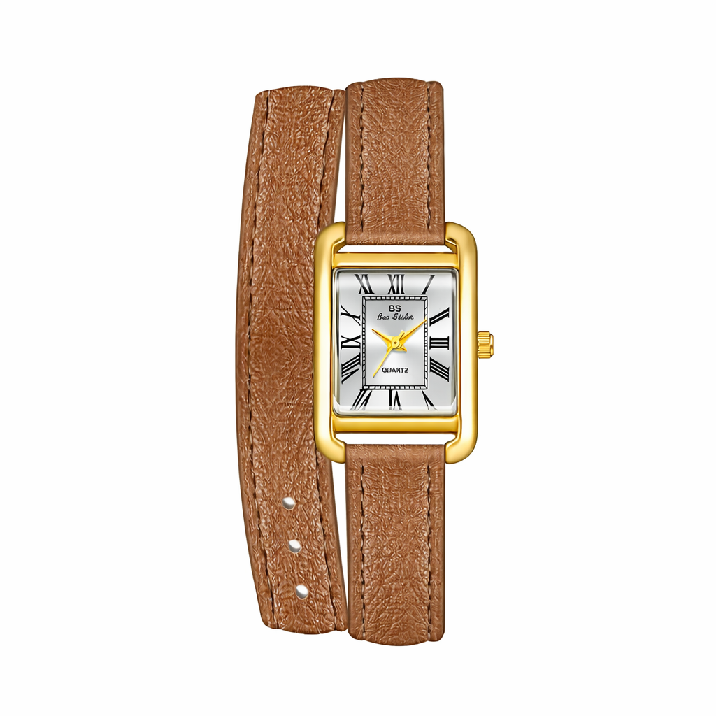 Elegante Damen Armbanduhr im Retro Stil Rechteckiges Zifferblatt & Lederarmband