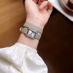 Elegante Damen Armbanduhr im Retro Stil Rechteckiges Zifferblatt & Lederarmband