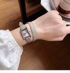 Elegante Damen Armbanduhr im Retro Stil Rechteckiges Zifferblatt & Lederarmband